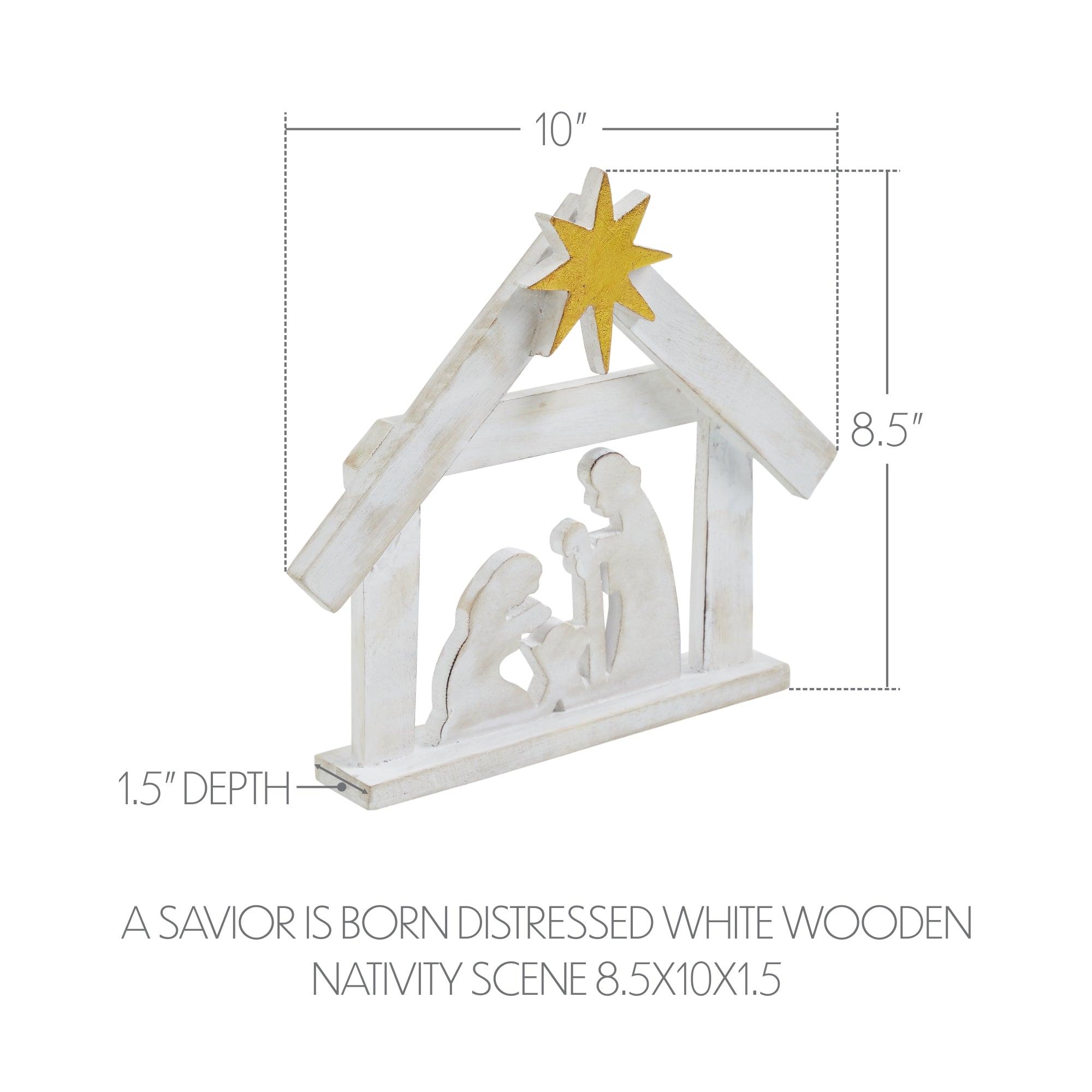A Savior is Born Distressed White Wooden Nativity Scene