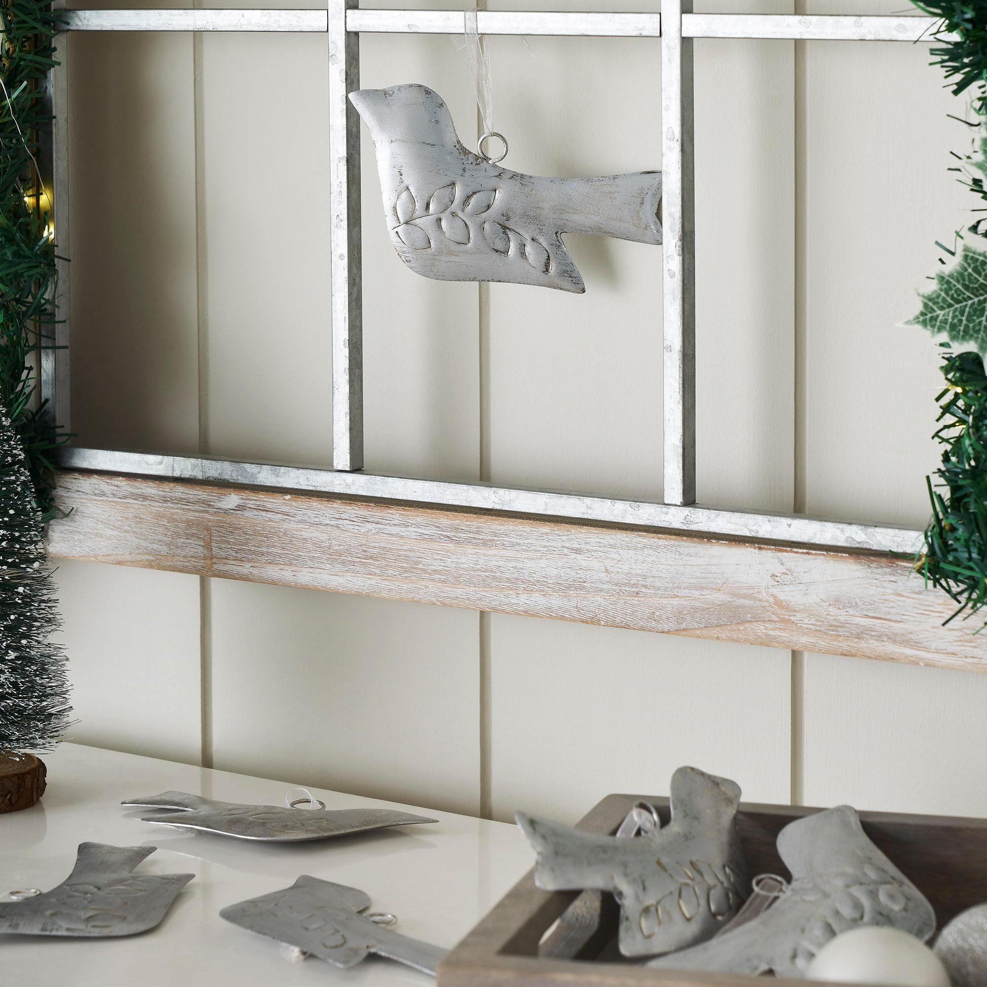 Brushed Metal Bird Ornament Set of 6