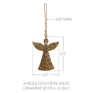Antique Gold Metal Angel Ornament Set of 6
