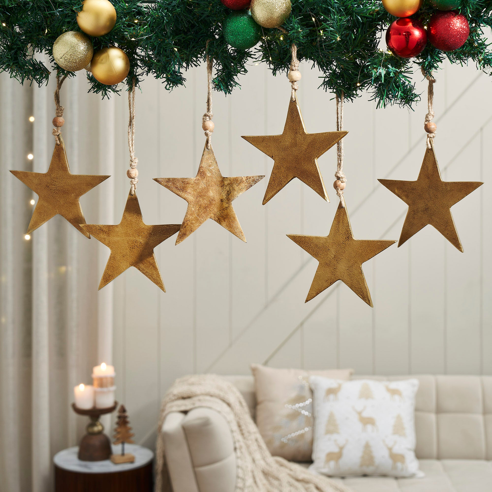 Antique Gold Metal Star Ornament Set of 6