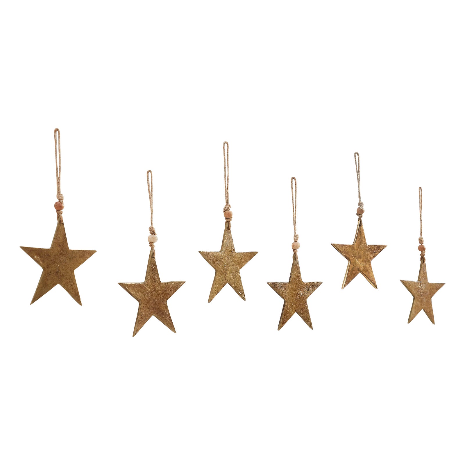 Antique Gold Metal Star Ornament Set of 6