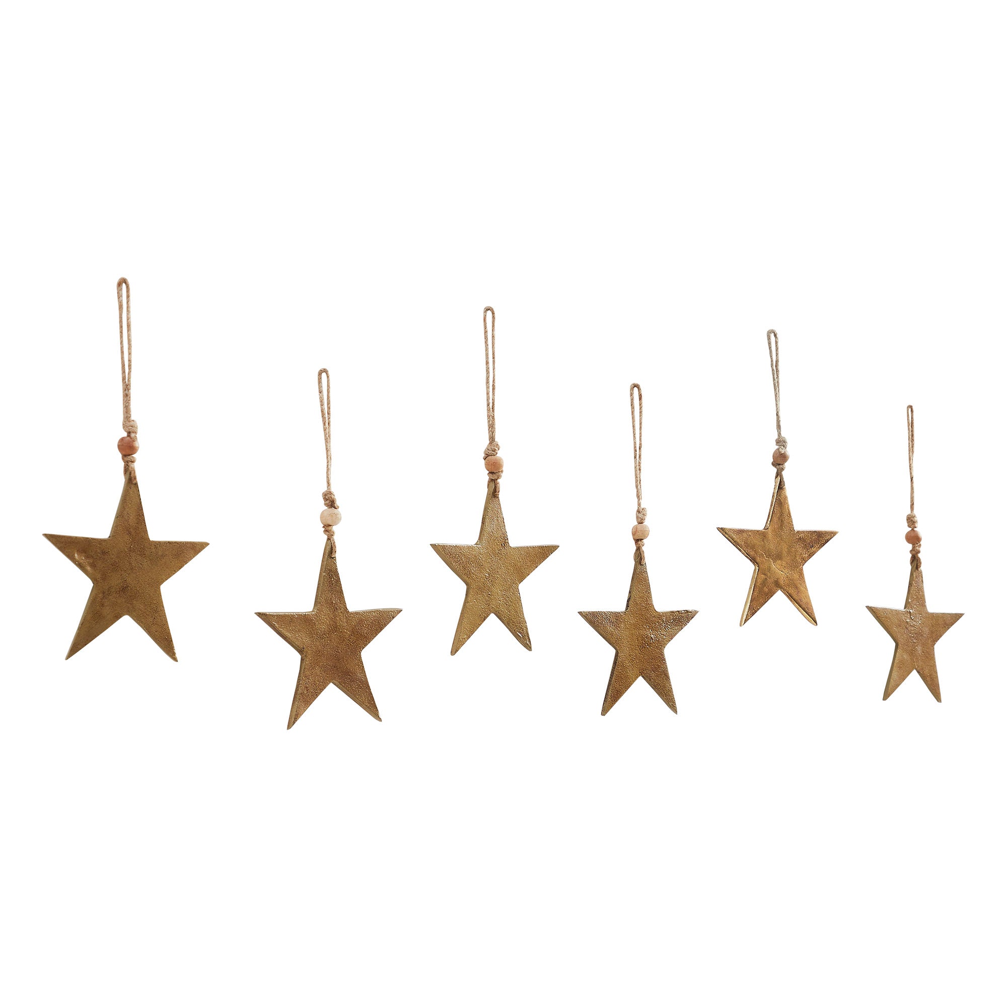 Antique Gold Metal Star Ornament Set of 6