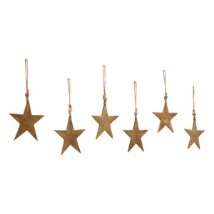 Antique Gold Metal Star Ornament Set of 6