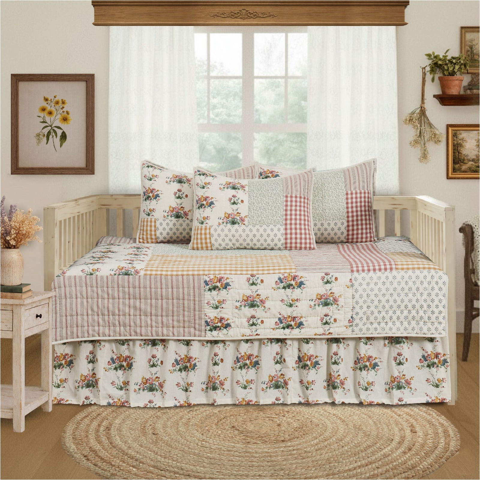 Rosehill Cottage Patchwork Daybed Quilt Set- 5 Piece