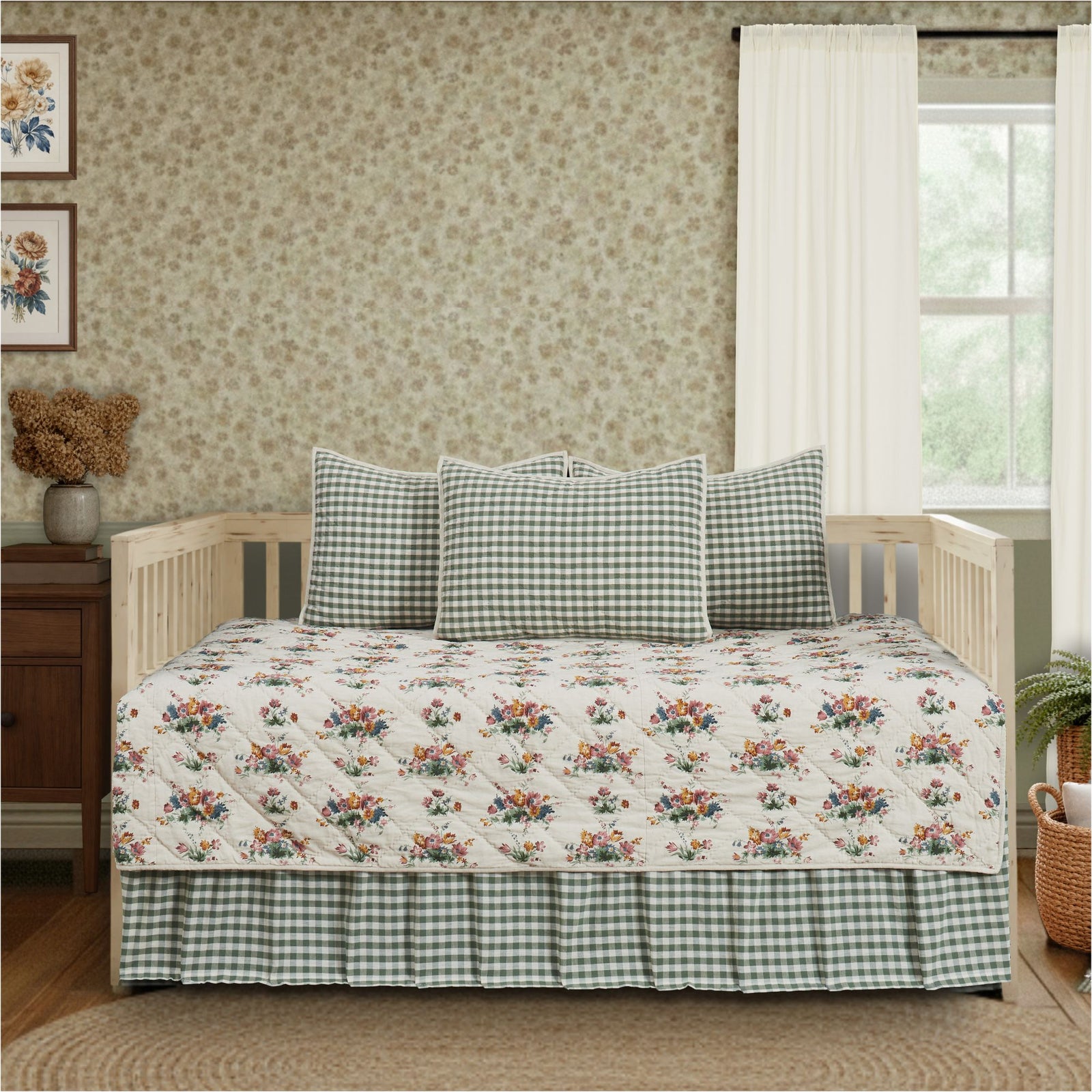 Rosehill Cottage Floral Print Daybed Quilt Set- 5 Piece