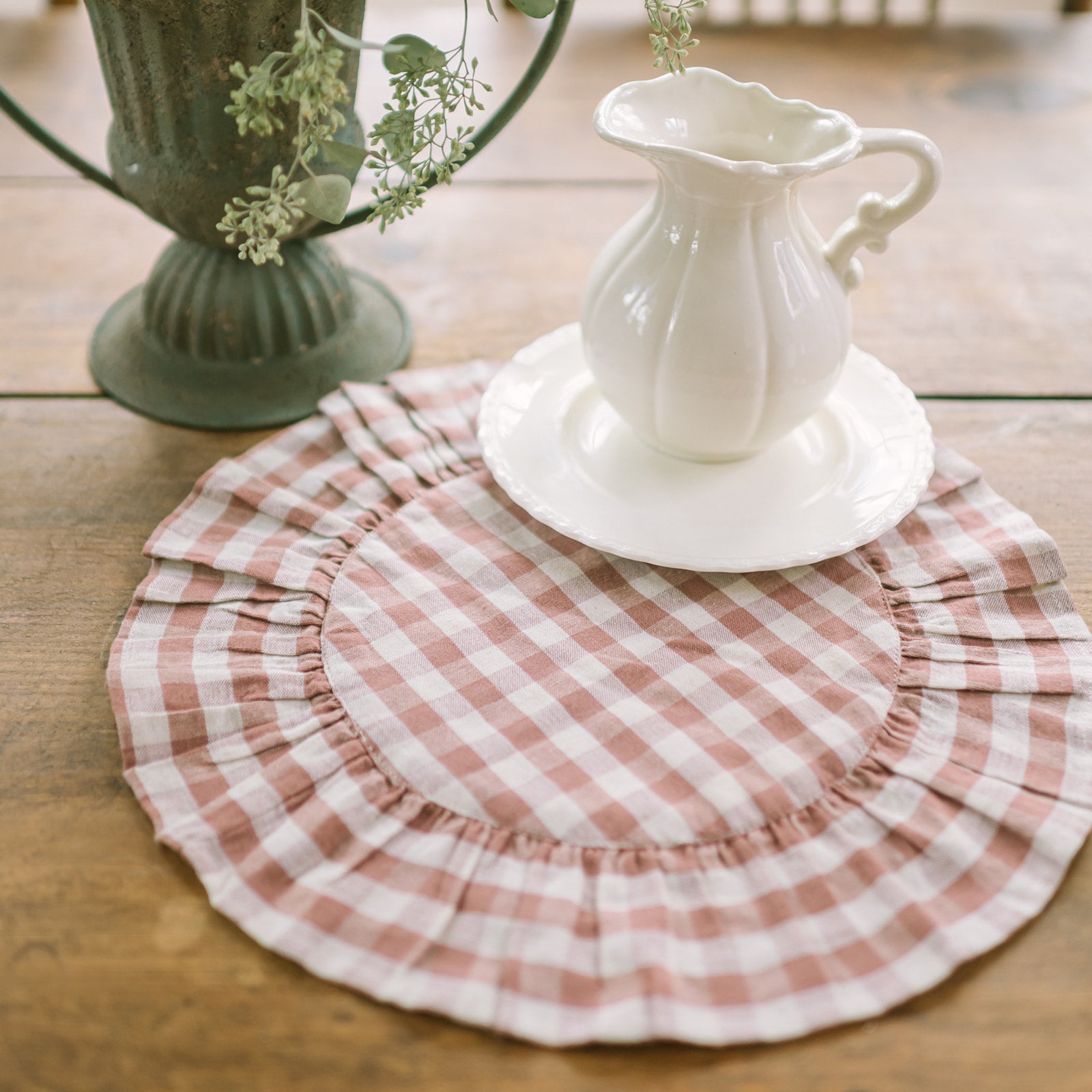 Rosehill Cottage Dusty Rose Gingham Round Placemat Set of 6