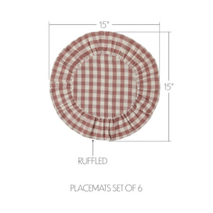 Rosehill Cottage Dusty Rose Gingham Round Placemat Set of 6