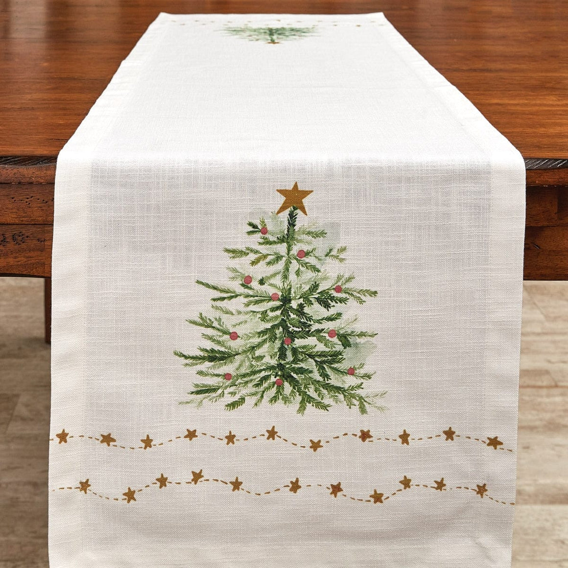 Rustic Christmas Watercolor Table Runner 54"