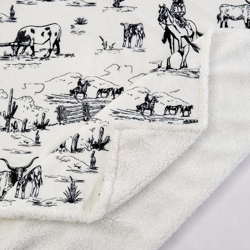 Ranch Life Western Throw Blanket- Black and White