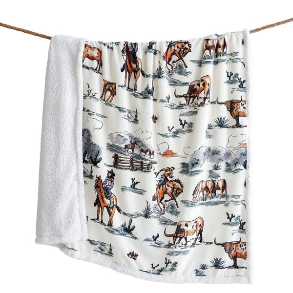 Ranch Life Retro Western Throw Blanket - Retro Barn Country Linens