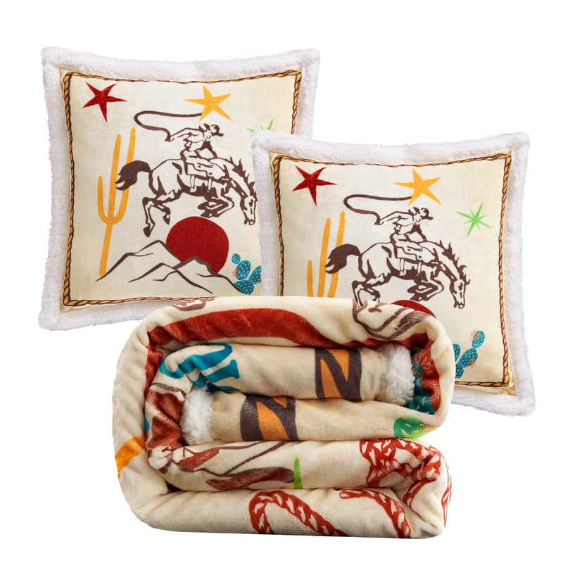 Western Adventure Sherpa Throw and Pillows - 3 Piece Set