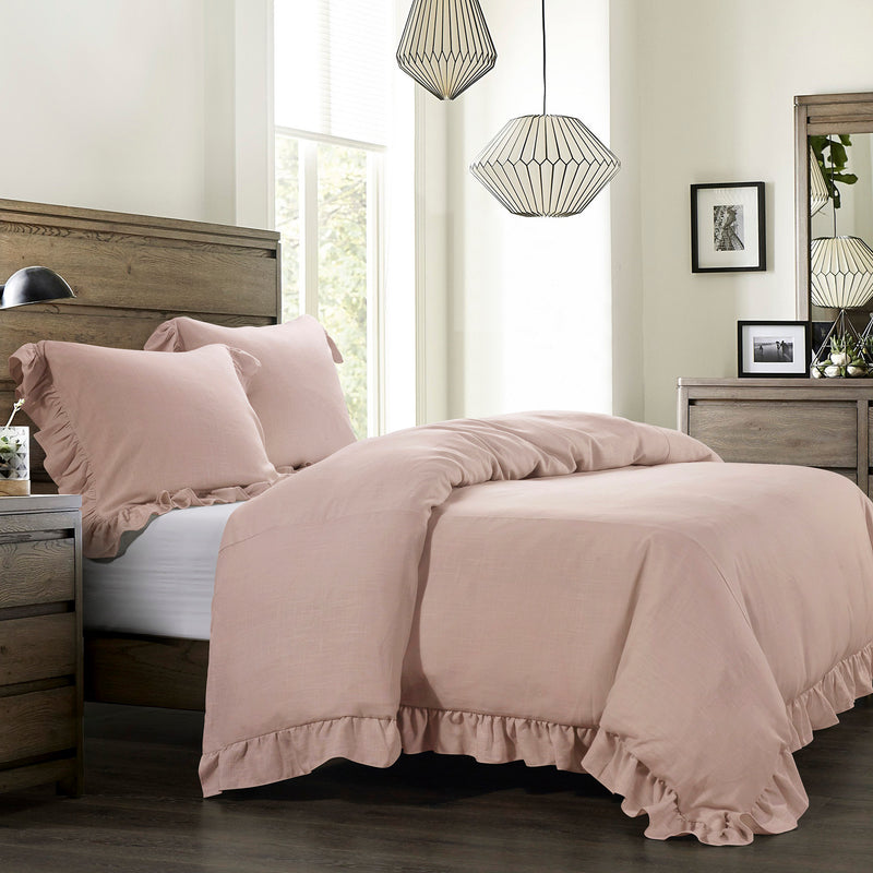 Lily Ruffled Comforter Set / Duvet Cover Set- Blush