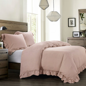 Lily Ruffled Comforter Set / Duvet Cover Set- Blush