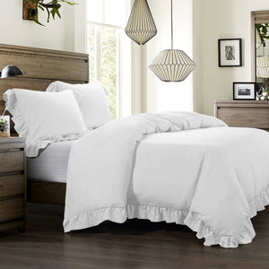 Lily Ruffled Comforter Set / Duvet Cover Set- White