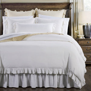 Lily Ruffled Comforter Set / Duvet Cover Set- White