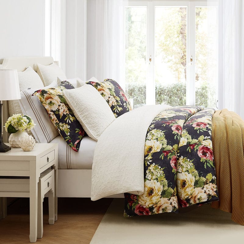 Charcoal Peony Washed Linen Comforter Set