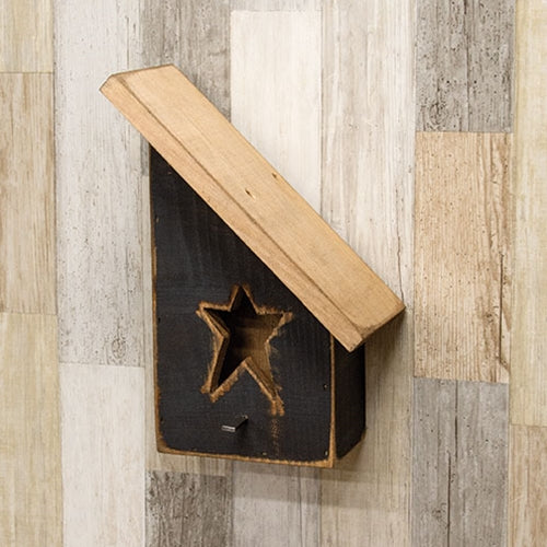 Rustic Wood Slant Roof Black Birdhouse