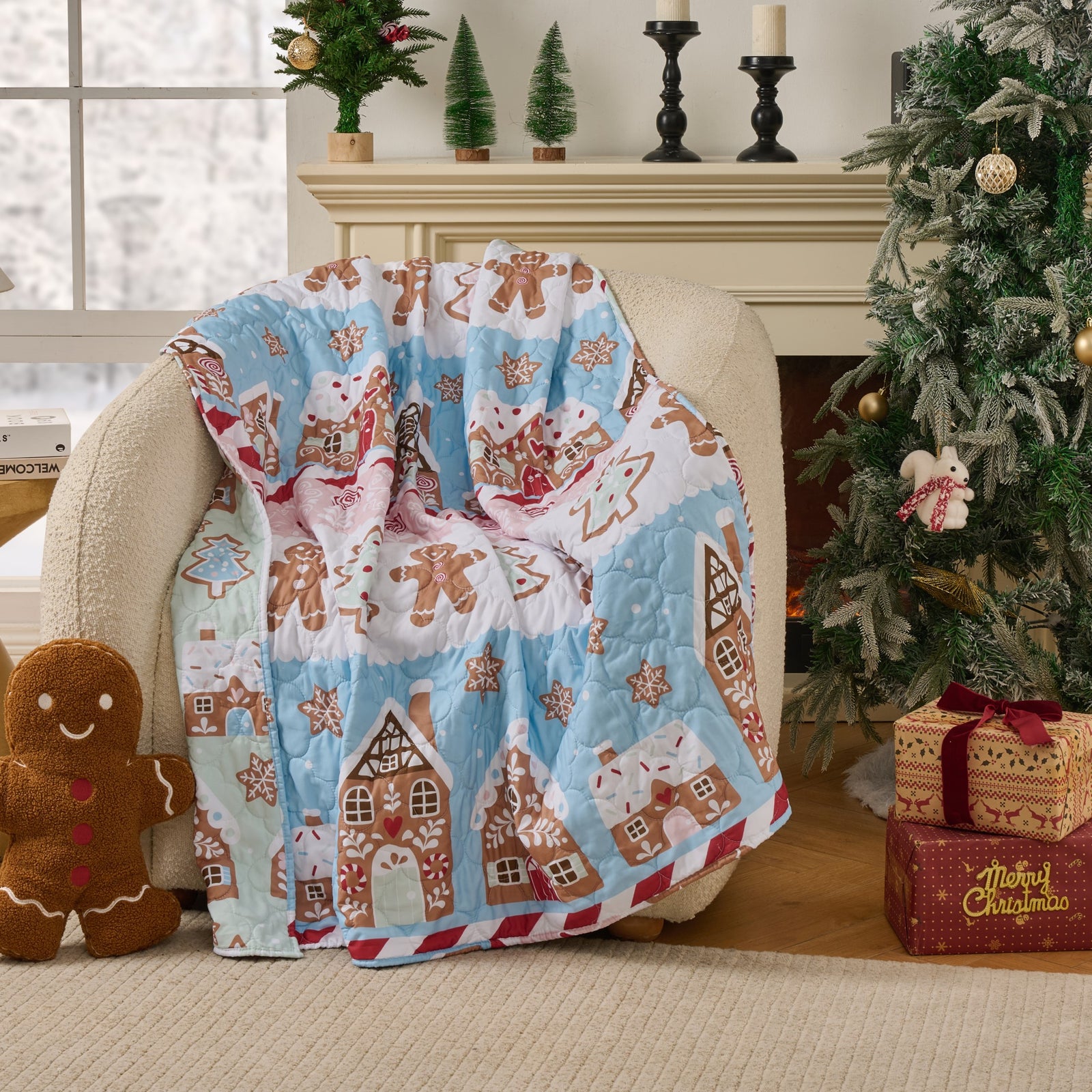 Gingerbread Lane Pastel Quilted Throw