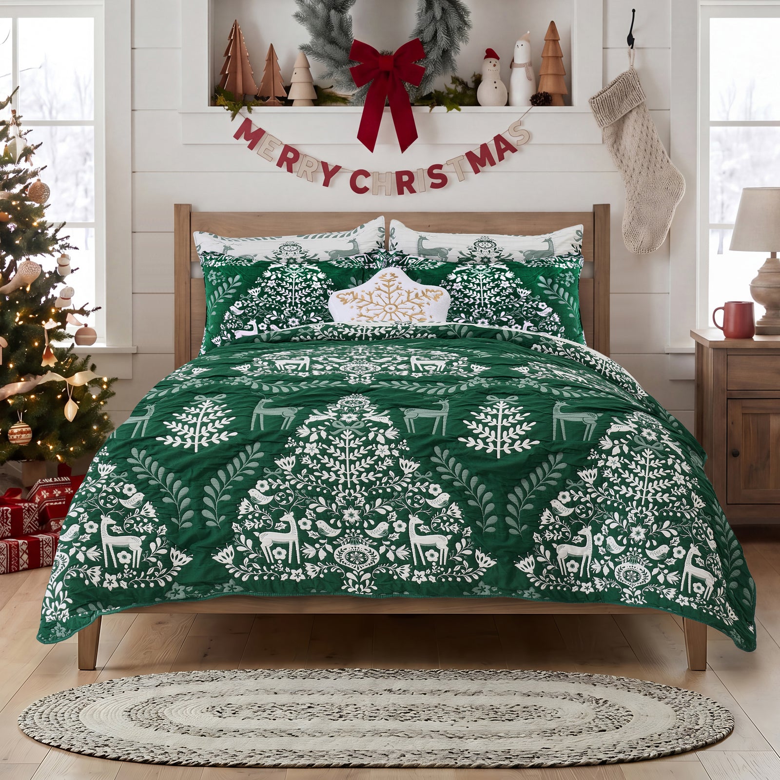 Noella Green Matelasse Coverlet Set
