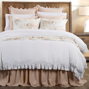 Lily Ruffled Comforter Set / Duvet Cover Set- White