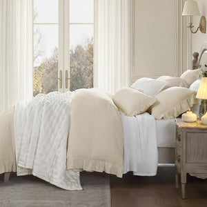 Lily Ruffled Comforter Set / Duvet Cover Set- Light Tan