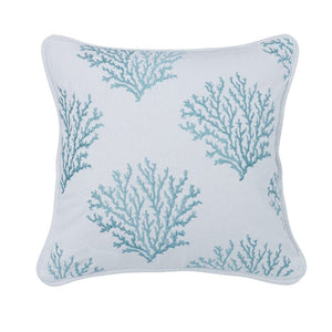 Catalina Aqua Coral Embroidered Pillow