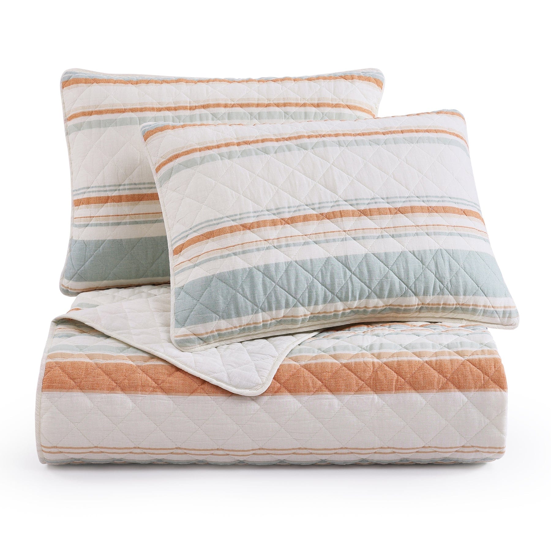 Mystic Cotton Gauze Quilt Set- Coral Stripe