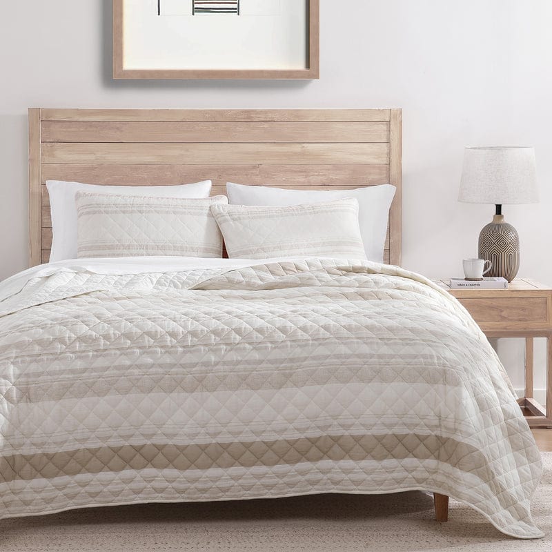 Mystic Cotton Gauze Quilt Set- Taupe Stripe