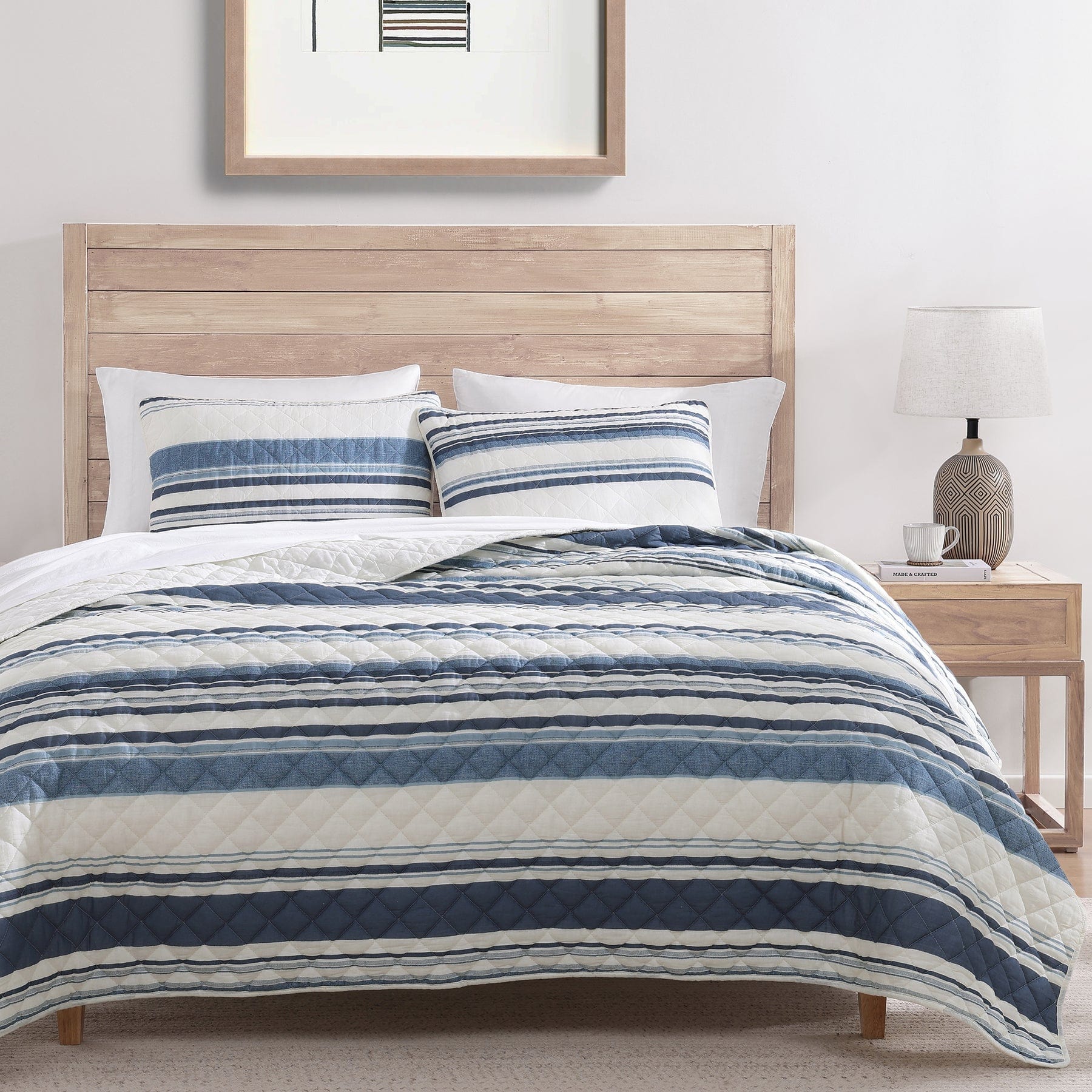 Mystic Cotton Gauze Quilt Set- Navy Stripe