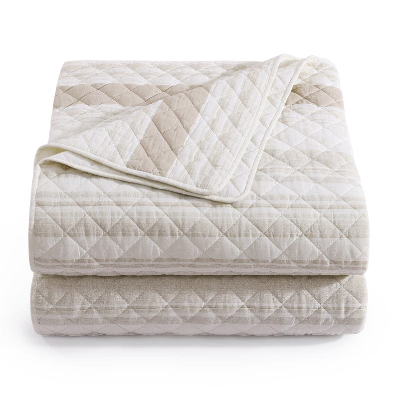 Mystic Cotton Gauze Quilt Set- Taupe Stripe