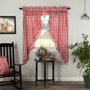 Annie Buffalo Check Ruffled Prairie Curtain - Red