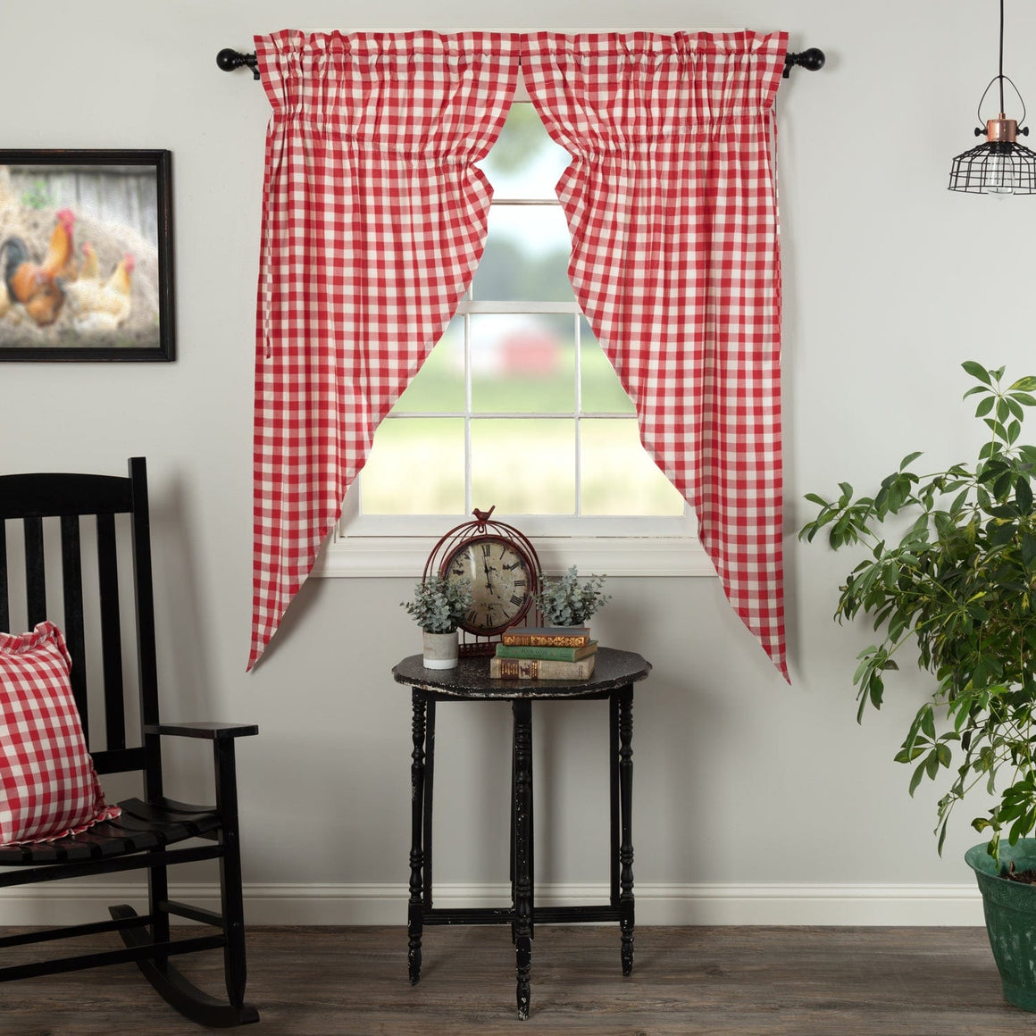 Annie Buffalo Check Prairie Curtain - Red