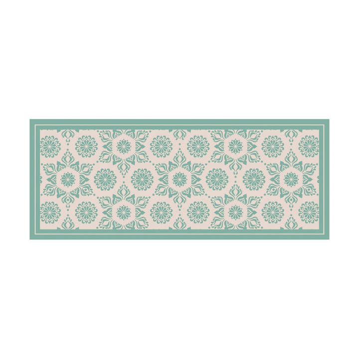 Turquoise Flower Vinyl Floor Mat