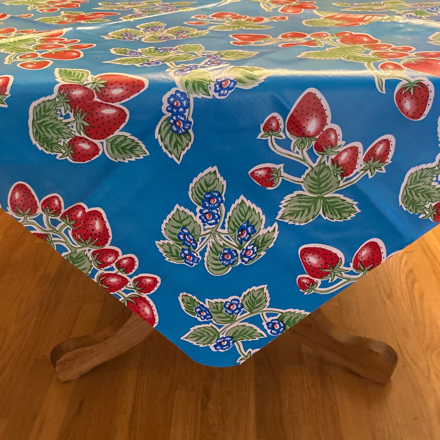 Forever Strawberry Blue Oilcloth Tablecloth