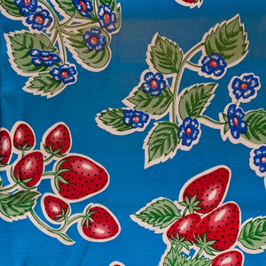 Forever Strawberry Blue Oilcloth Tablecloth