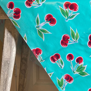 Aqua Cherry Oilcloth Tablecloth
