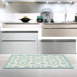 Turquoise Flower Vinyl Floor Mat