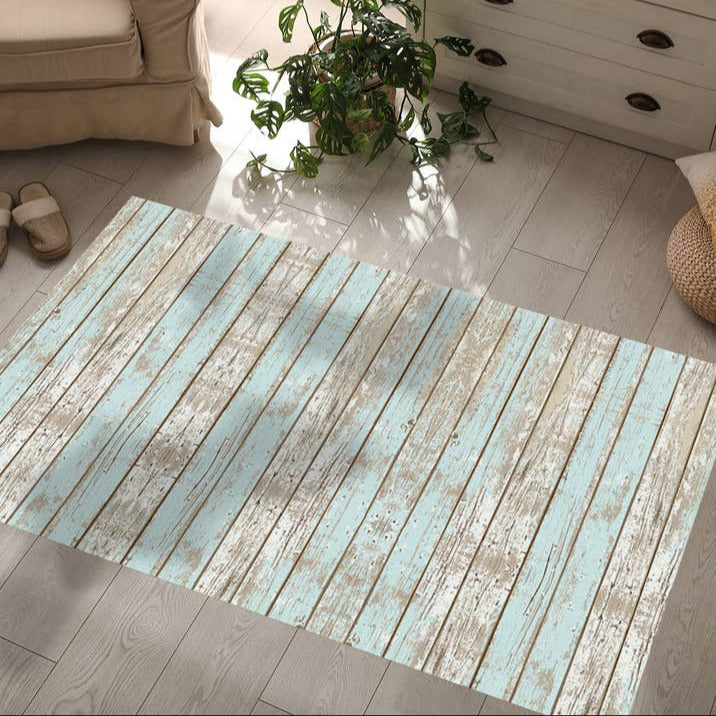 Vintage Blue Faux Wood Vinyl Floor Mat