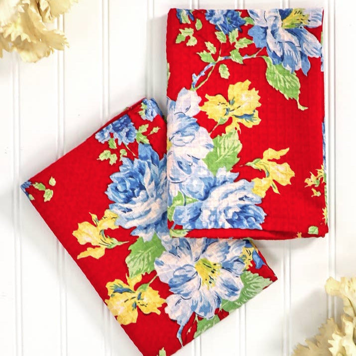 Everlasting Red Floral Dishtowel Set of 2