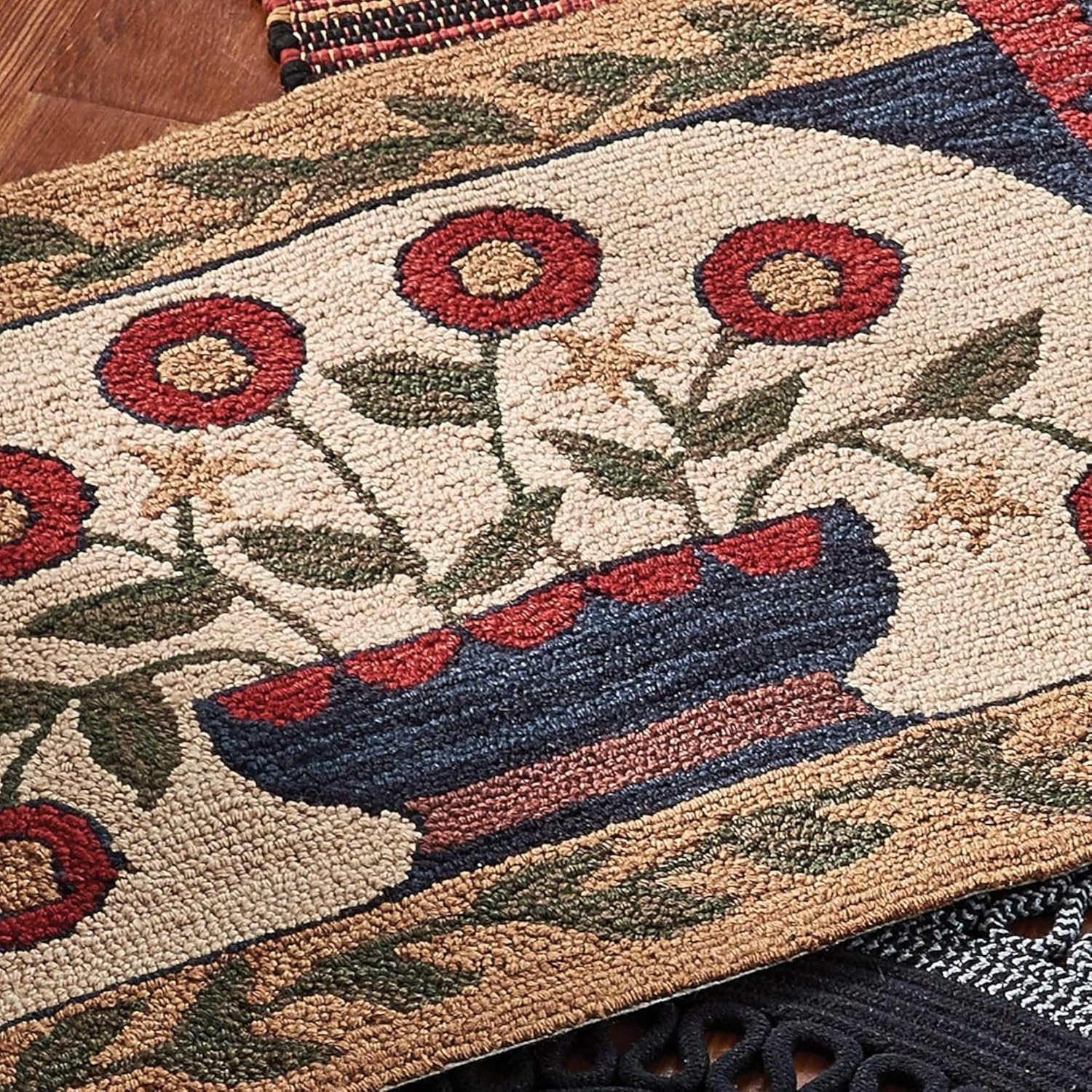 Flower Basket Hooked Accent Rug