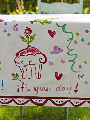 Happy Birthday Watercolor Tablecloth 53" x 53"