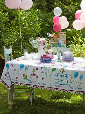 Happy Birthday Watercolor Tablecloth 53" x 53"