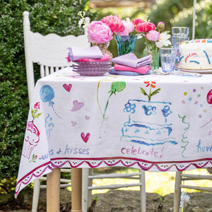 Happy Birthday Watercolor Tablecloth 53" x 53"
