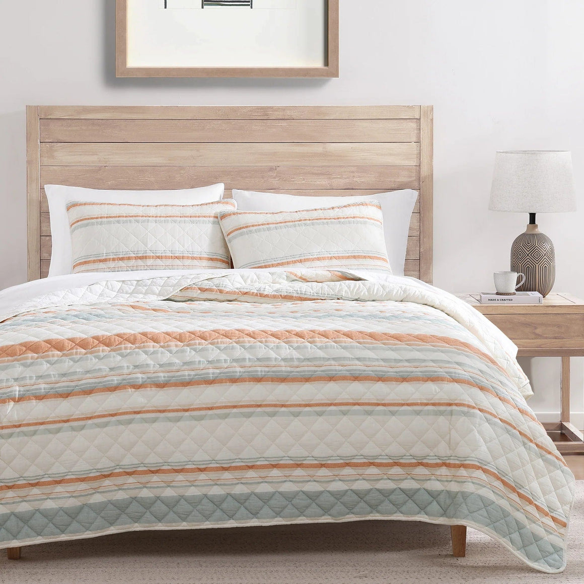 Mystic Cotton Gauze Quilt Set- Coral Stripe