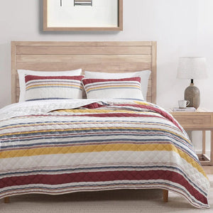 Mystic Cotton Gauze Quilt Set- Merlot Stripe