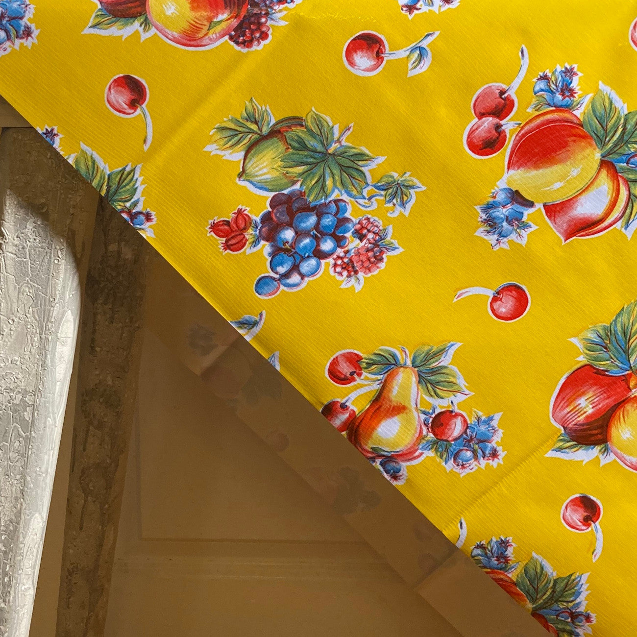 Pears and Apples Yellow Oilcloth Tablecloth