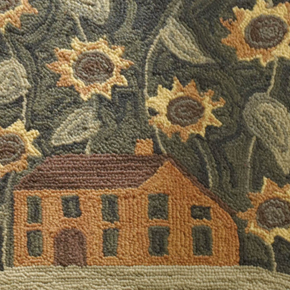 House and Sunflowers Hooked Runner Rug