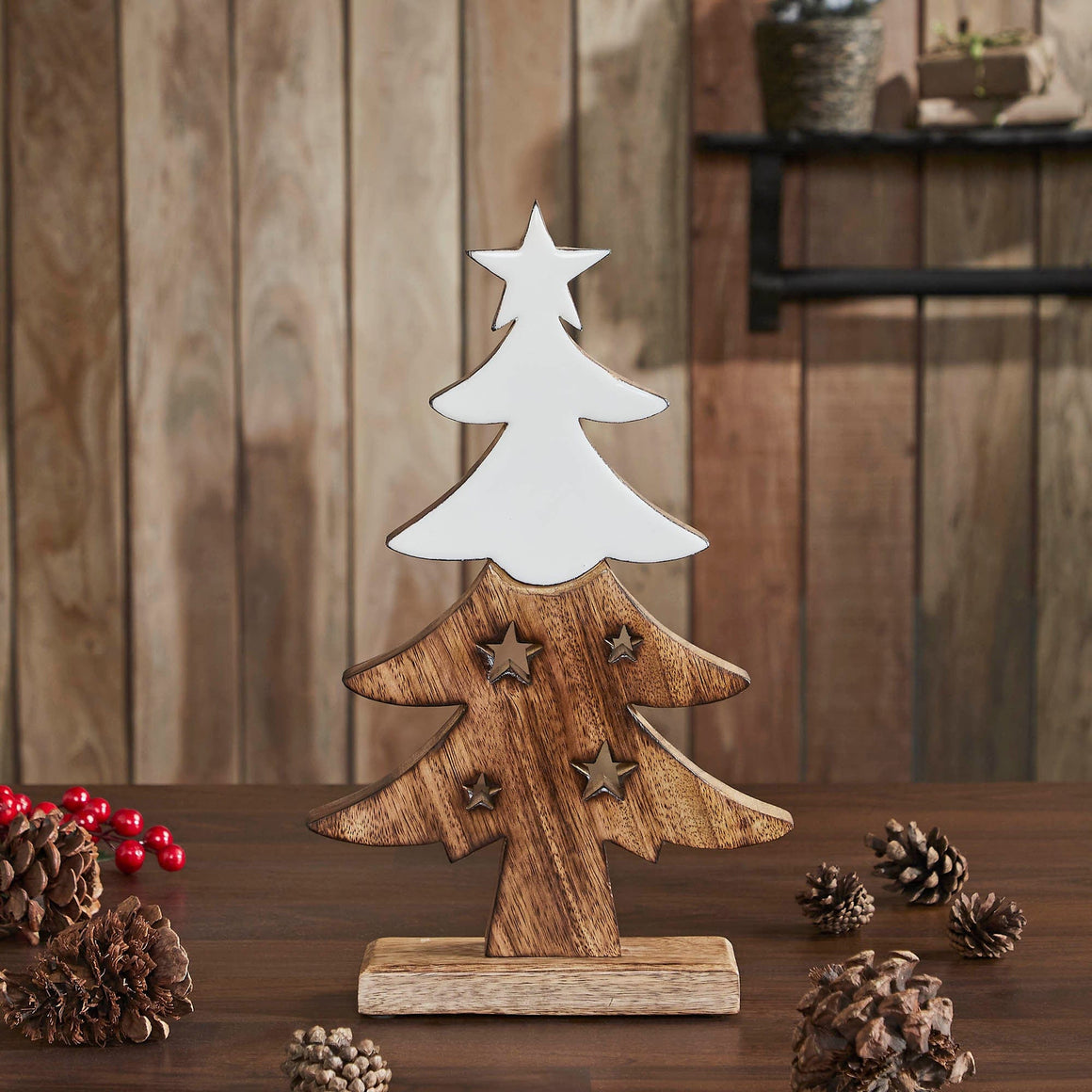 Christmas Tree Two Toned Wooden Figurine