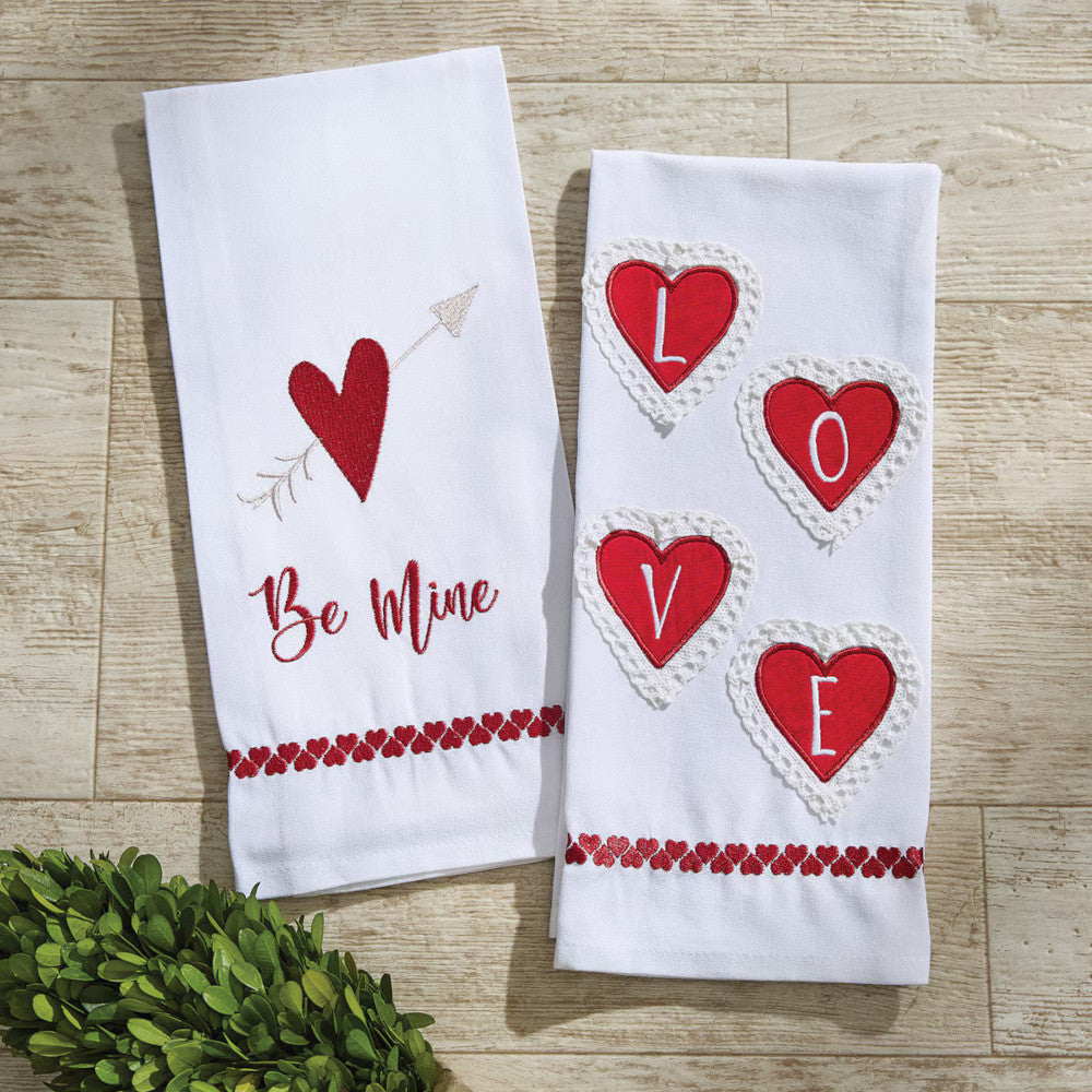 Valentine's Day Embroidered Tea Towel Set of 2