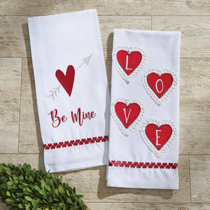 Valentine's Day Embroidered Tea Towel Set of 2